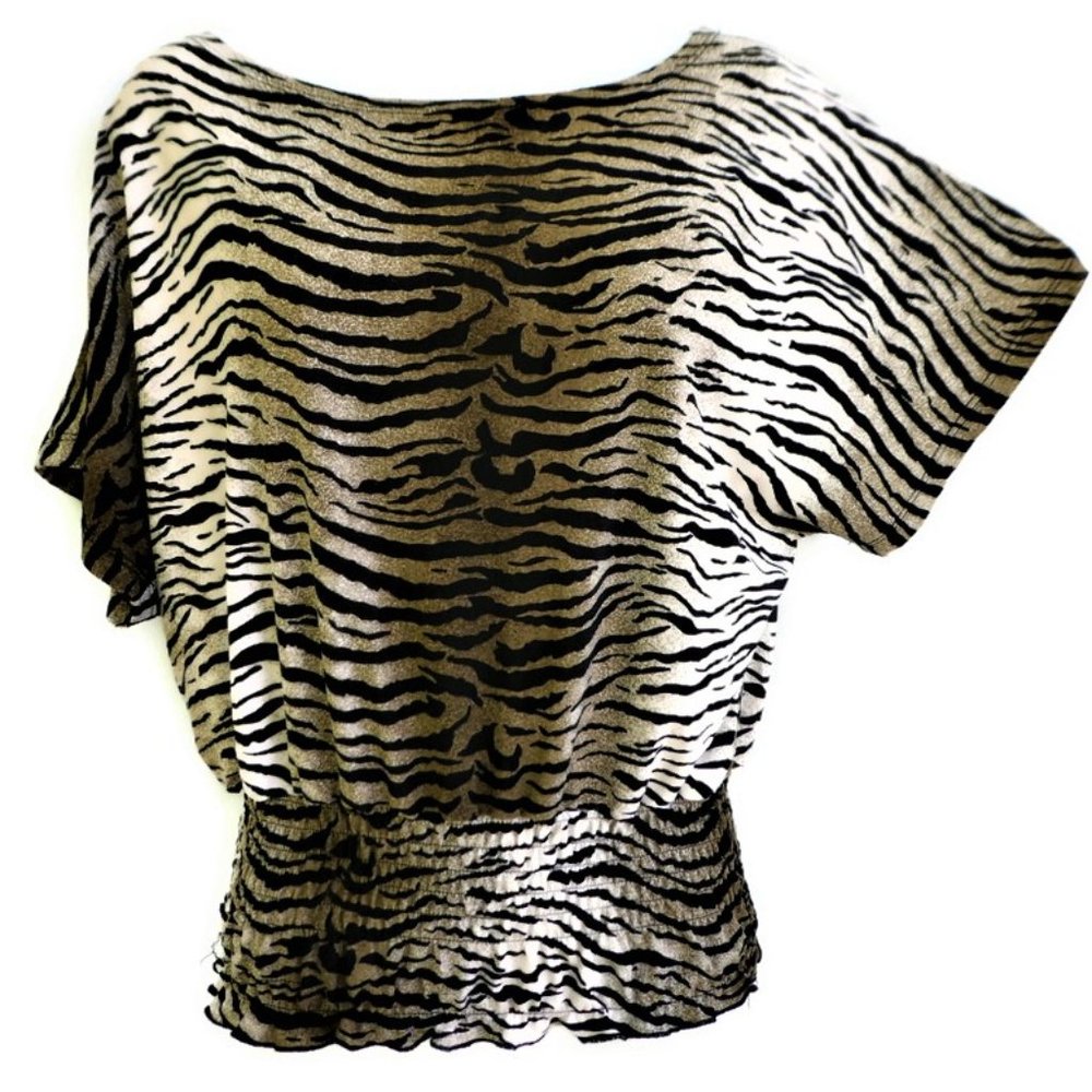 Isabella Rodriguez Animal Tiger Bateau Neck Dolman Smocked Waist M